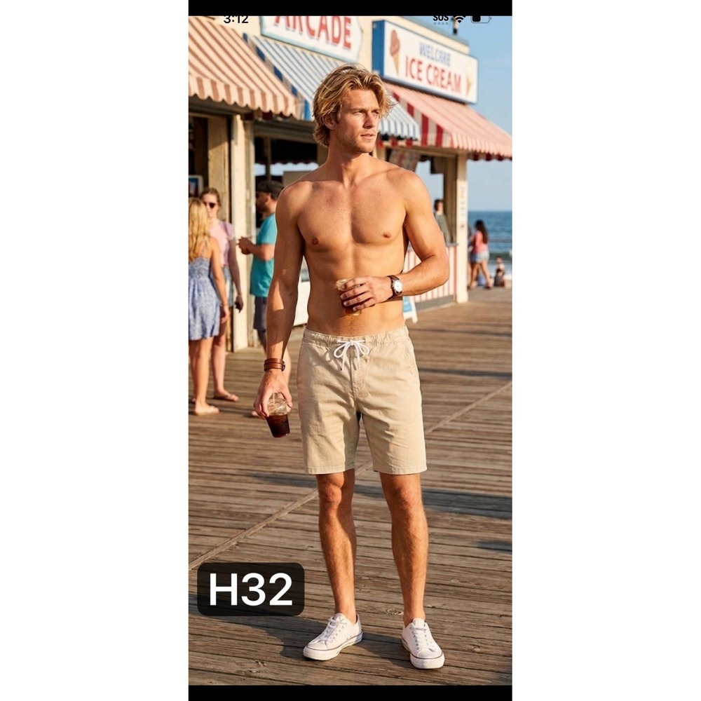 The Rail Nordstrom‎ Mens Med Khaki Tan Stretch Cotton Raw Hem Drawstring Shorts
